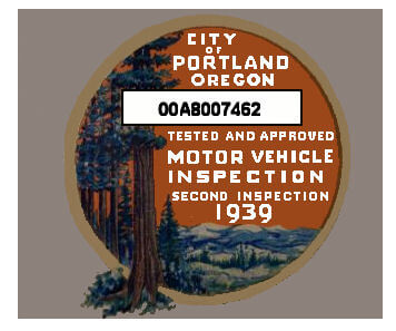 1939 Oregon INSPECTION Sticker,  Portland 1st